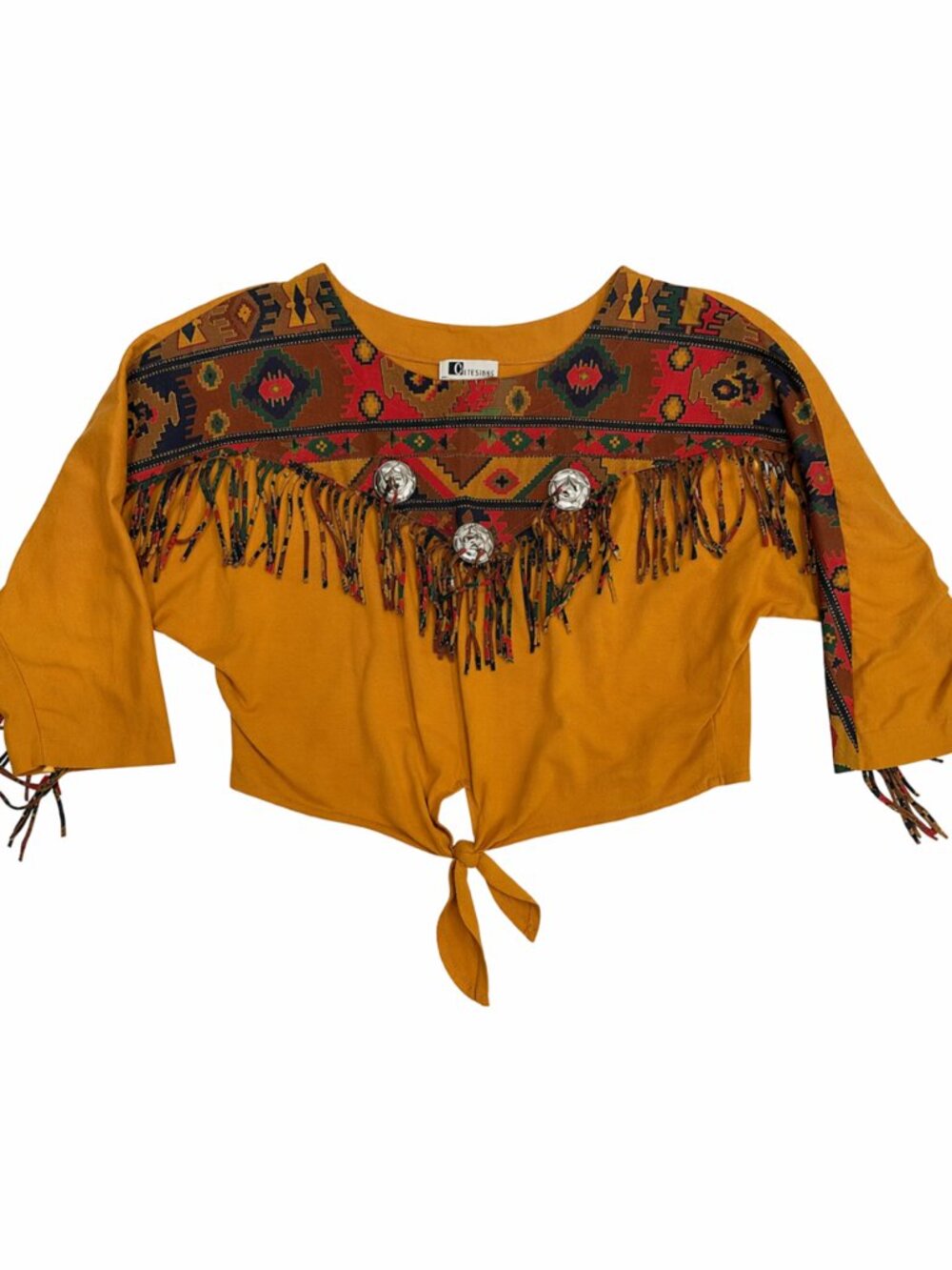 Vintage Jeans Wear Southwestern Fringe Top S Mustard Festival Western